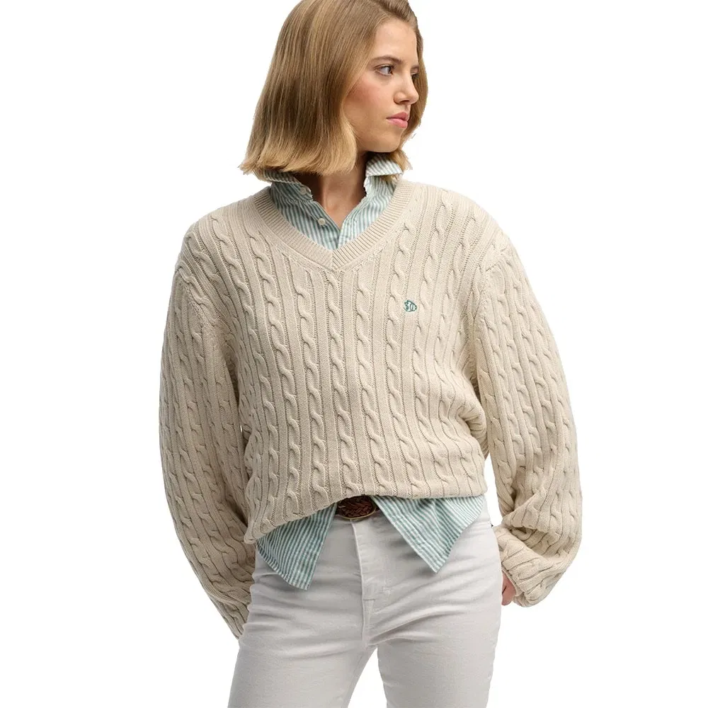 Свитер Oversized Cable V-neck Superdry, бежевый — фото 3