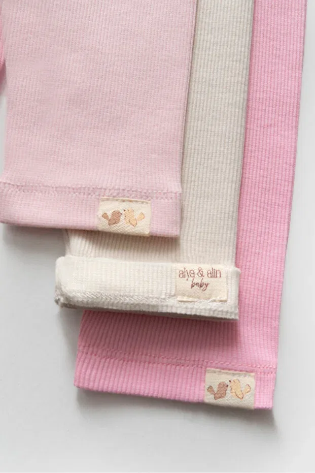 Детские леггинсы для девочек хлопковые 3-шт. Alya&Alin Baby, Pudra-Beige-Pink — фото 3