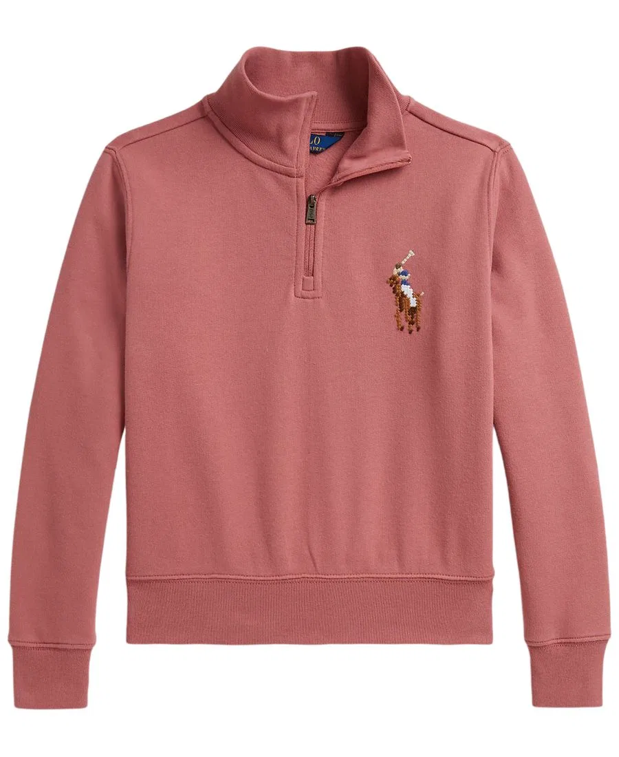Свитшот с длинным рукавом, молнией на четверть и вышивкой Polo Ralph Lauren, Canvas Pink — фото 4