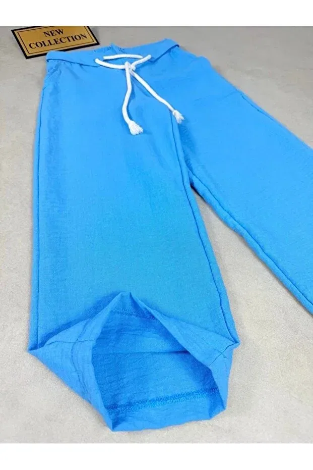 Детские брюки для девочек льняные Minimoda Kids, Turquoise — фото 4