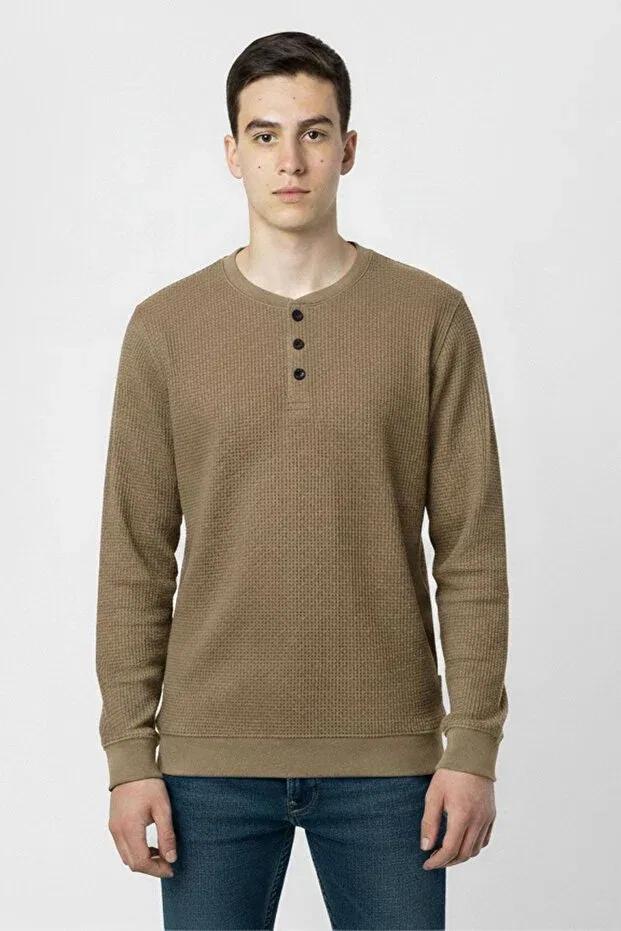Детские свитшот для мальчиков с длинным рукавом Seasonal Button Detailed Bawelna Fabric Long Sleeve Boys' Sweatshirt Newkids, Brown