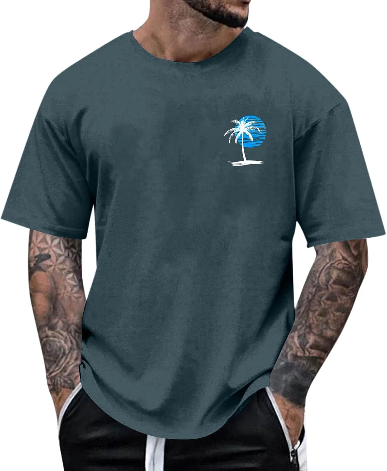 Мужская футболка с принтом пальмы Casual Summer Beach, Navy