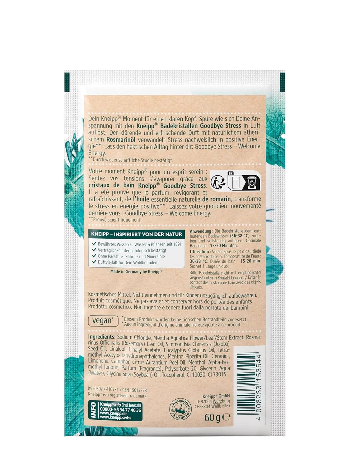 Соли для ванн Goodbye Stress, Kneipp, 60 г, Бирюзовый — фото 3