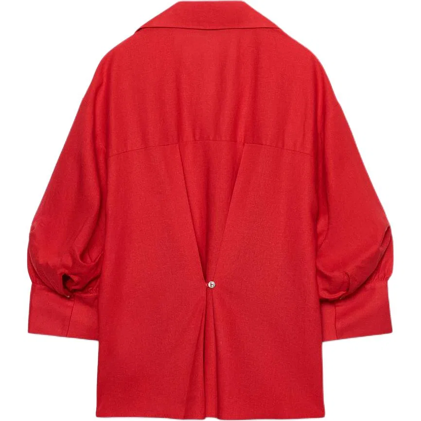 Женская рубашка с V-образным вырезом, красная, ZARA — фото 3