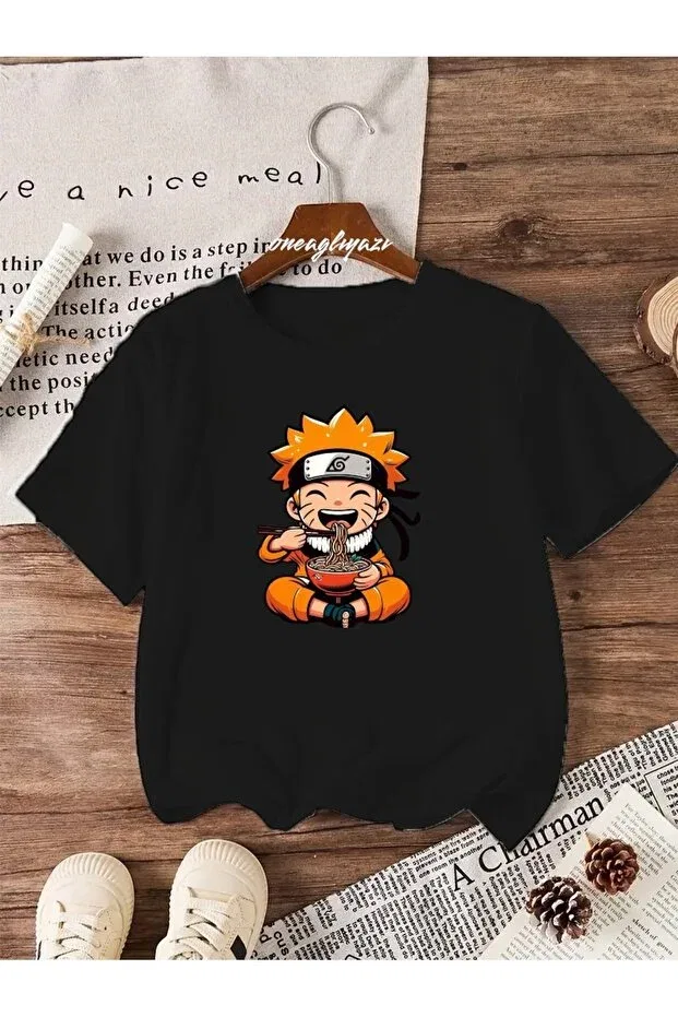 Детская футболка для девочек с принтом Naruto Printed Children's Oversize T-Shirt Oneagılyazı, Black