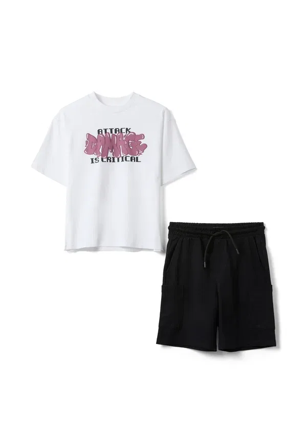 Брюки из хлопка Set oversized fit Ovs white, белый/черный