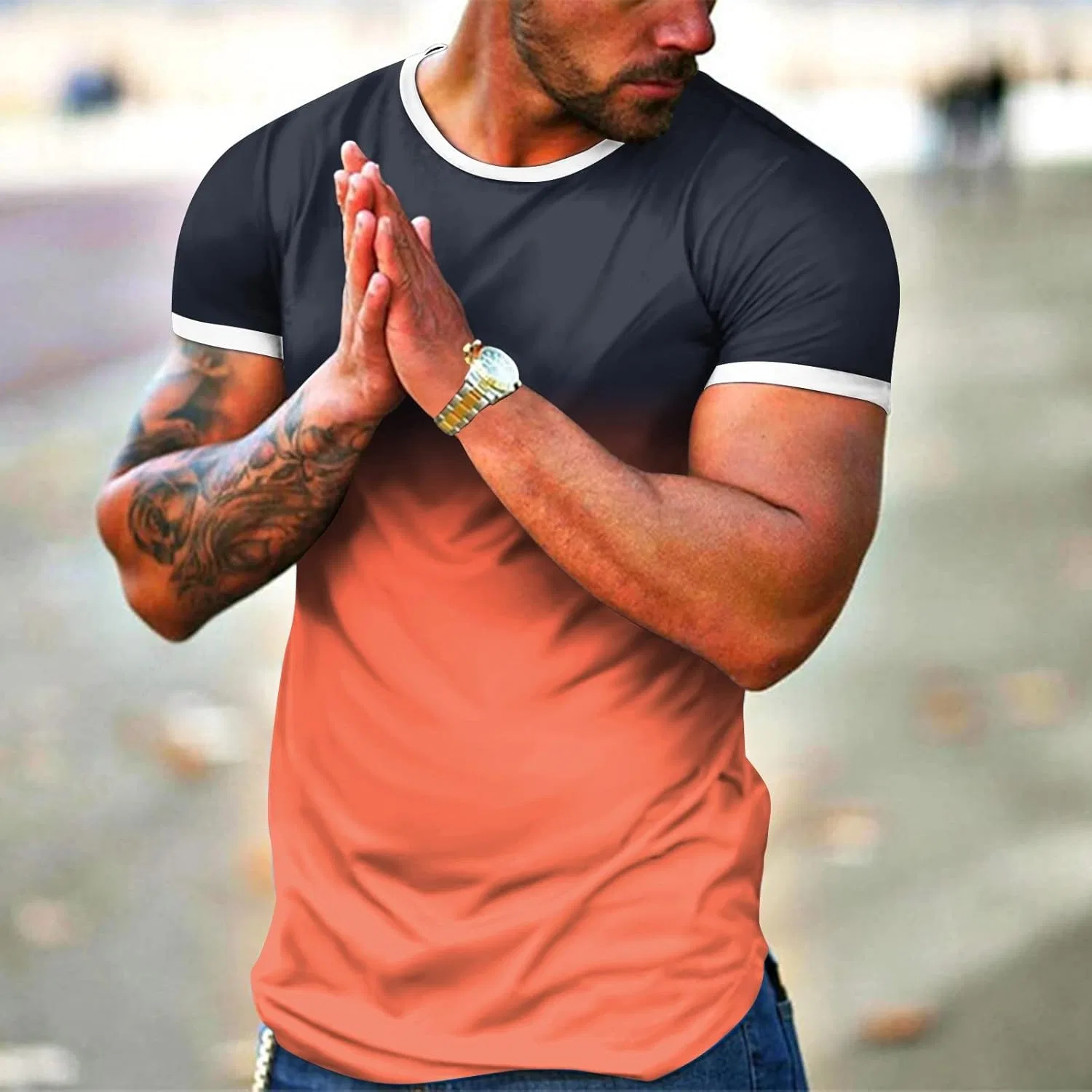 Мужская футболка с градиентом Short Sleeve Round Neck Tee, Orange — фото 2