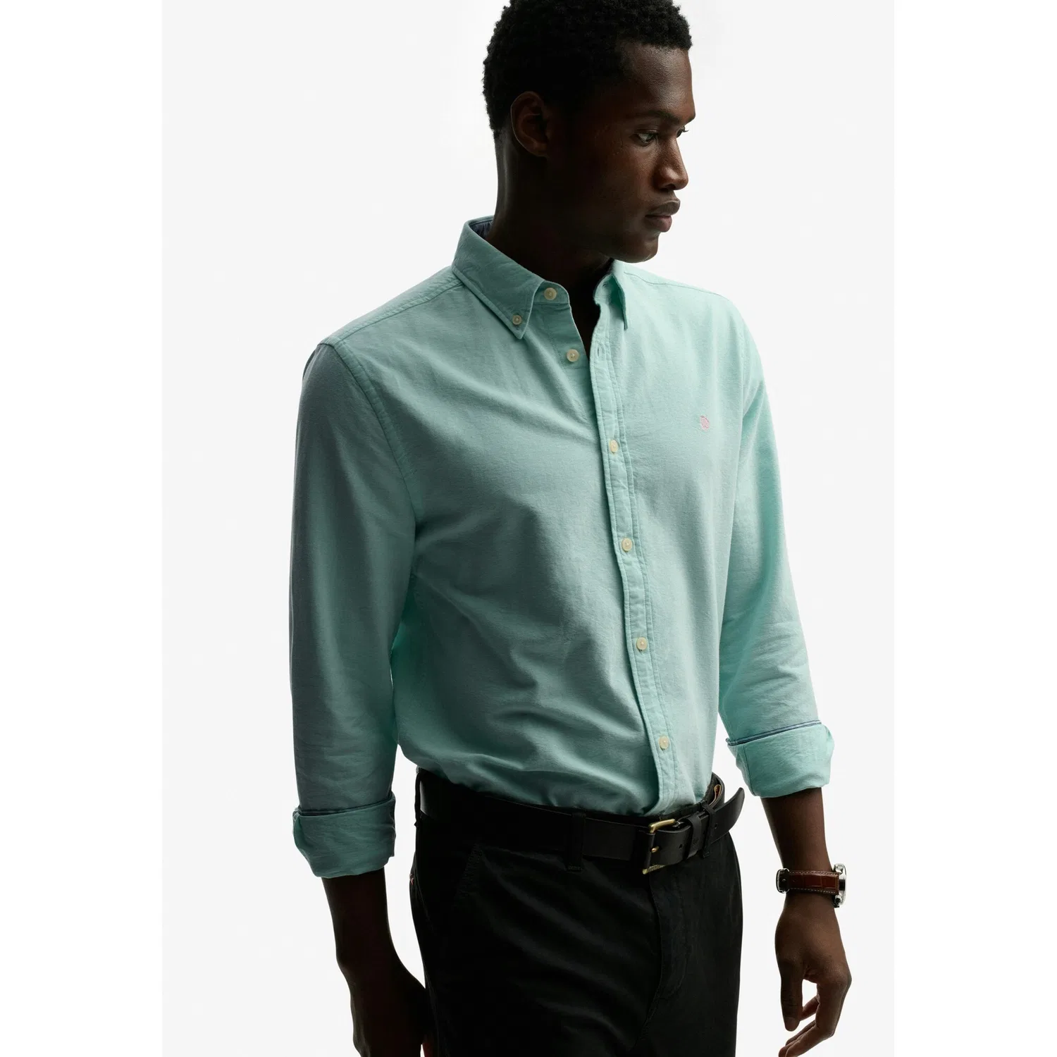 Мужская рубашка с длинным рукавом из хлопка PREPPY OXFORD L/S рубашка Superdry, Spearmint Light Green Chambray — фото 2