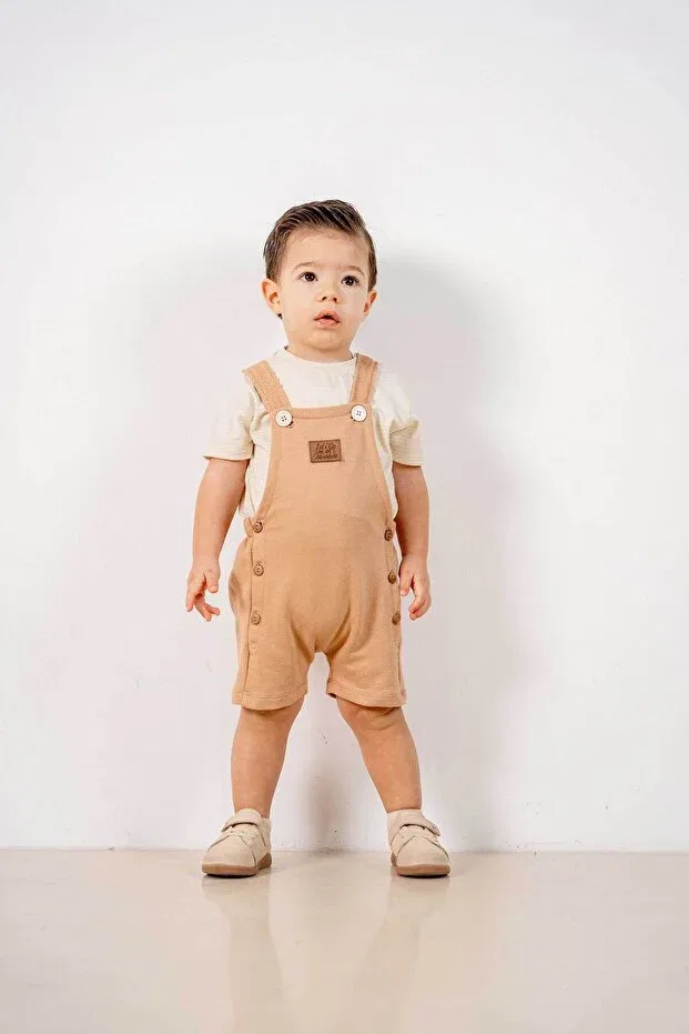 Детский комплект из двух предметов хлопковый комбинезон Basics Bombe, Natural
