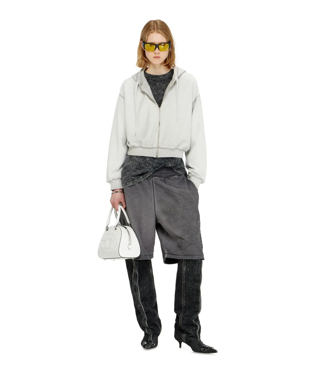Женский худи с принтом F-SUNNY-HOOD-ZIP DIESEL, Серый — фото 4