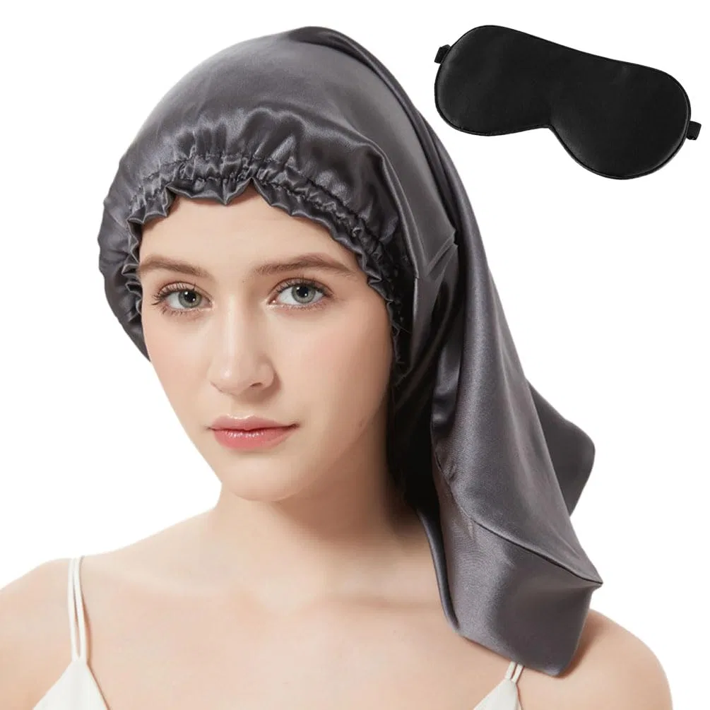 Шелковый чепчик для сна с маской, Stareal, 52x34 см, Dark Grey