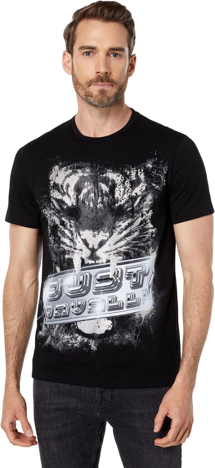 

Футболка Just Cavalli Queens T-Shirt with "Tiger" Graphic with Crystals, черный