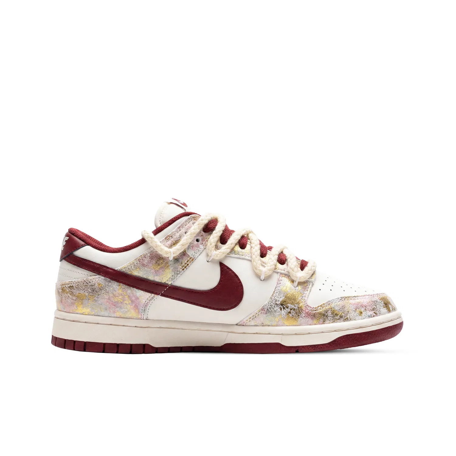 Детские кроссовки для скейтбординга с кожаным верхом Dunk Retro, Nike, White/Black/Red/Gold — фото 4