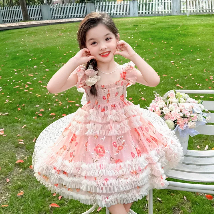 Детское платье для девочек с квадратным вырезом Lanza, Pink Skirt — фото 4