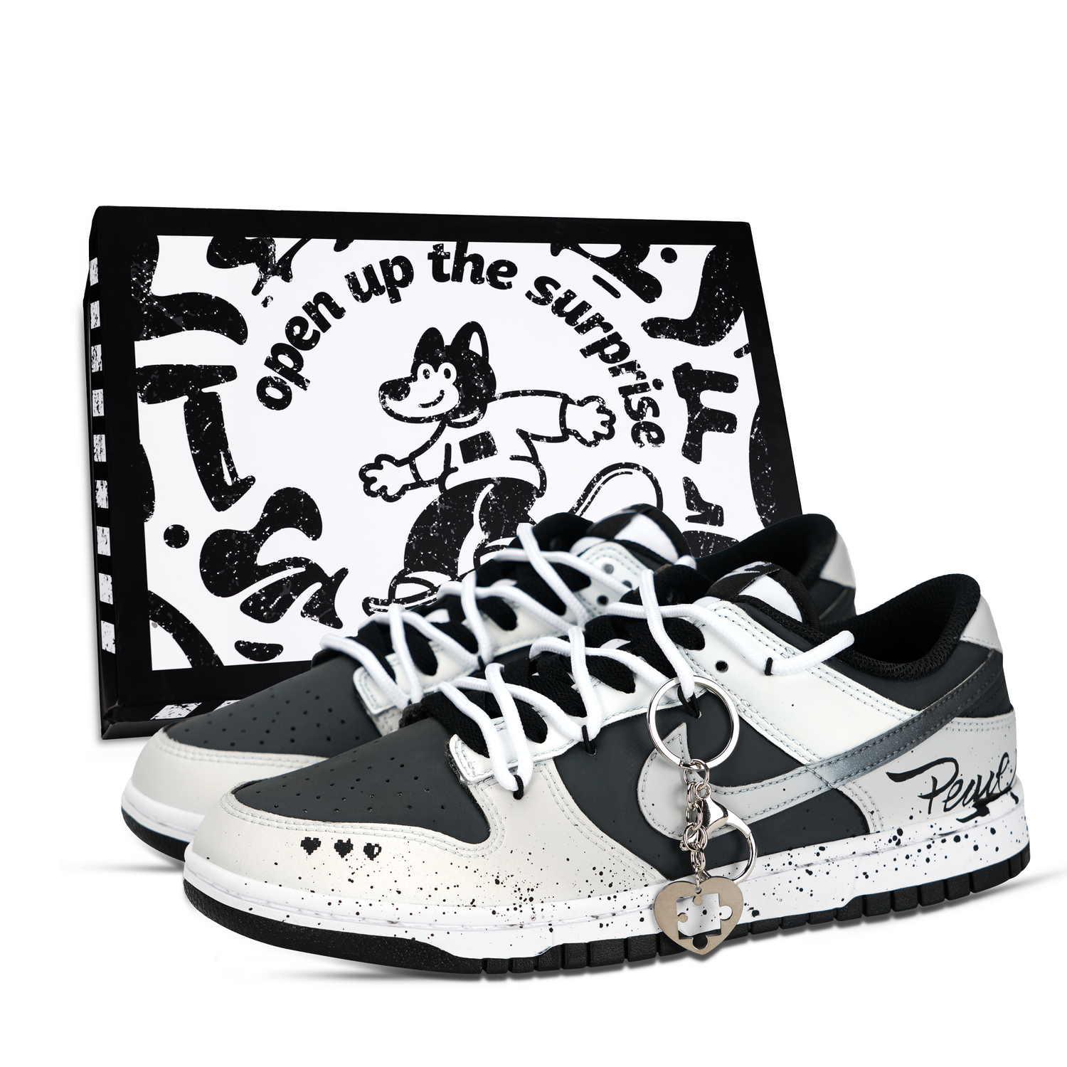 

Nike Dunk Black White, Puzzle Of The Heart устойчивые к истиранию и скольжению низкие кроссовки для скейтбординга Unisex Gray