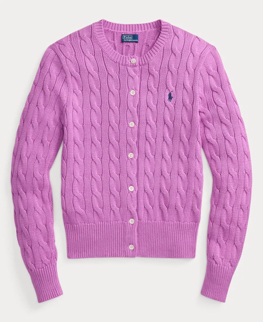 Женский кардиган-водолазка с косами, хлопковый Polo Ralph Lauren, Thistle Pink — фото 4