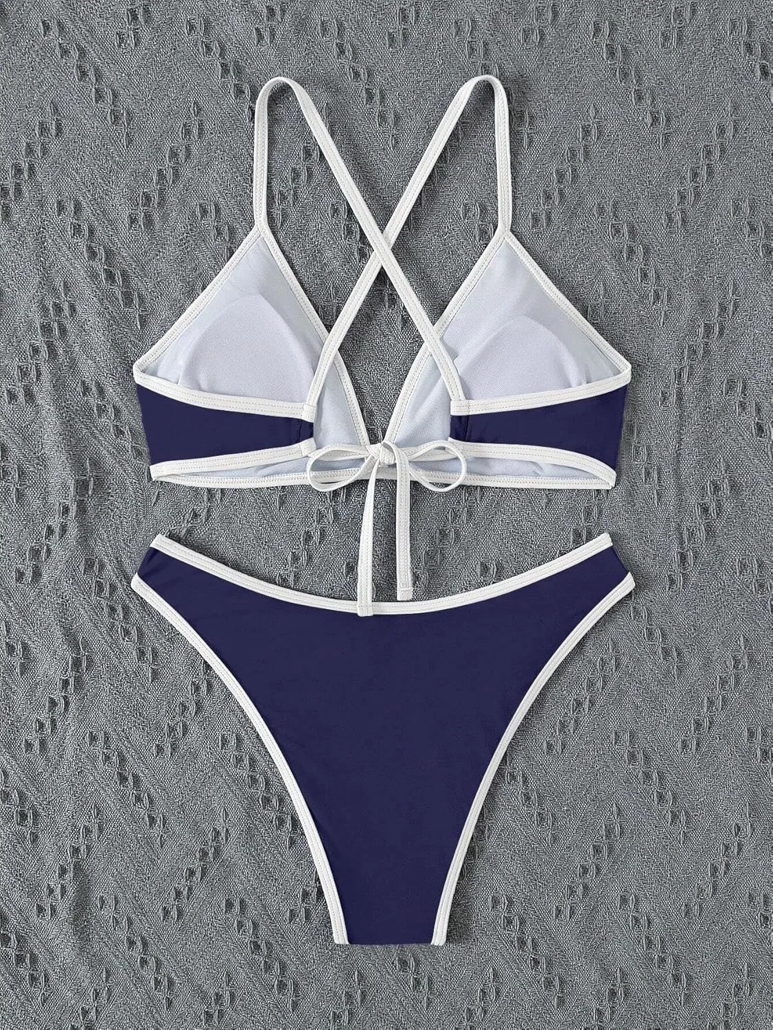 Женский бикини-сет с высокой талией, цветочный принт, Navy Blue — фото 3