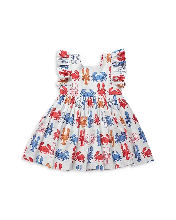Детское платье для девочек с принтом Elsie Dress Pink Chicken, Lobsters/Crabs