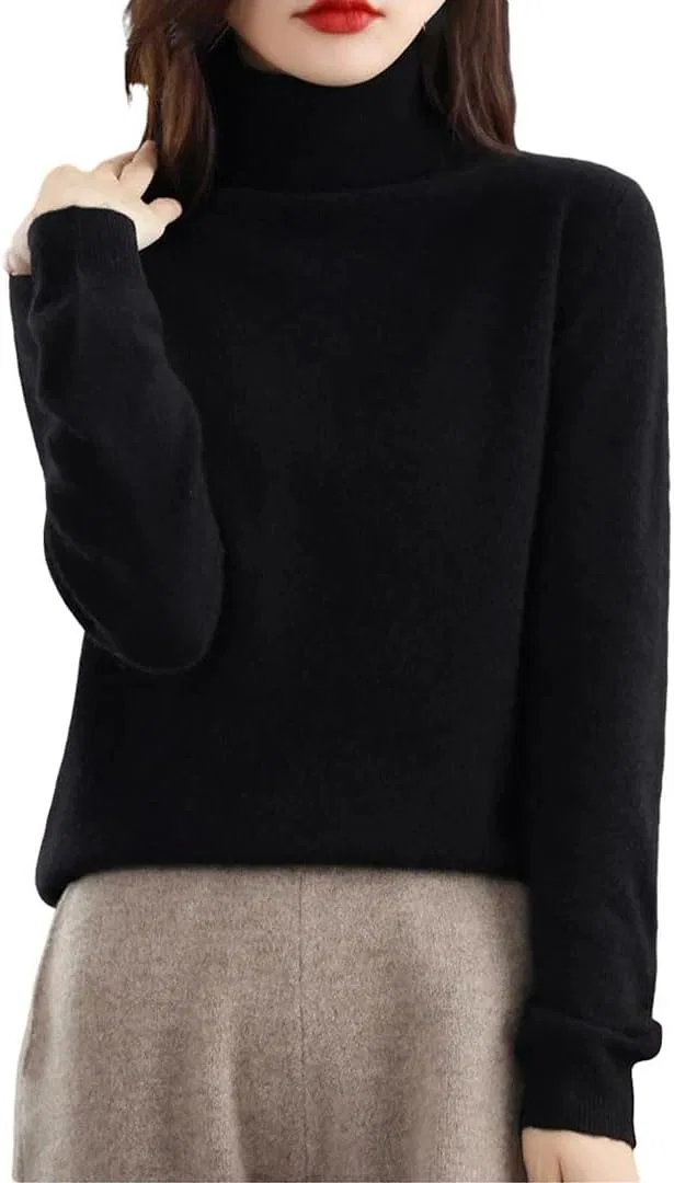 Женский свитер с высоким воротом, модель 100 Percent Goat Cashmere, чёрный