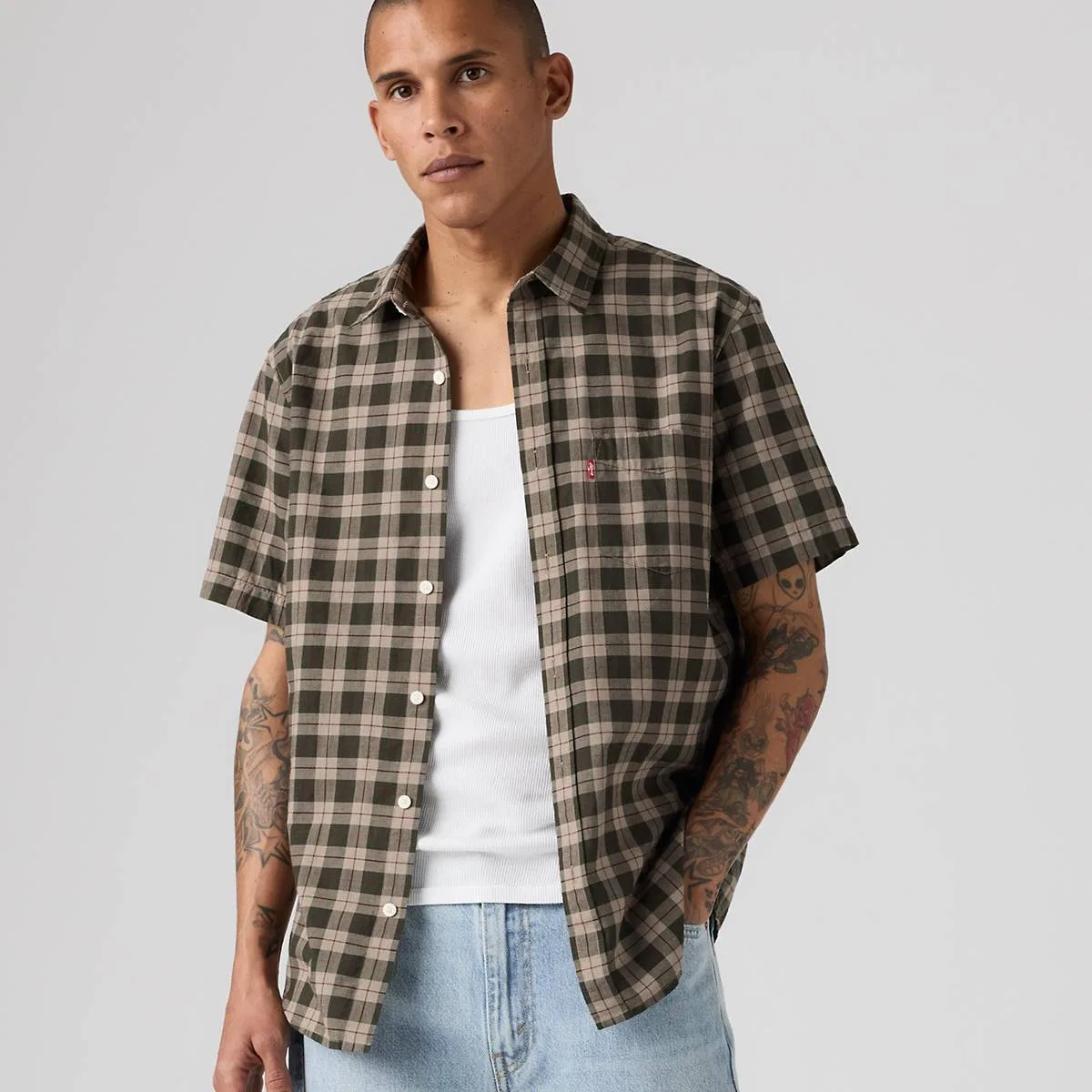 Классическая рубашка с одним карманом и коротким рукавом Levi's, Tilly Plaid Brindle - Multi-Color