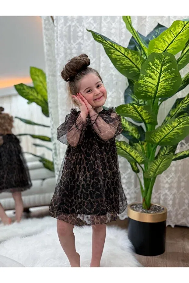 Детское платье для девочек с принтом Leopard Print Tulle Balloon Dress Babymoon Kids, Leopard — фото 3