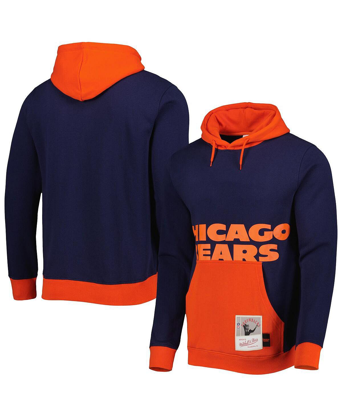 Мужская темно-синяя толстовка с капюшоном chicago bears big face 5.0 pullover Mitchell & Ness, синий - фото