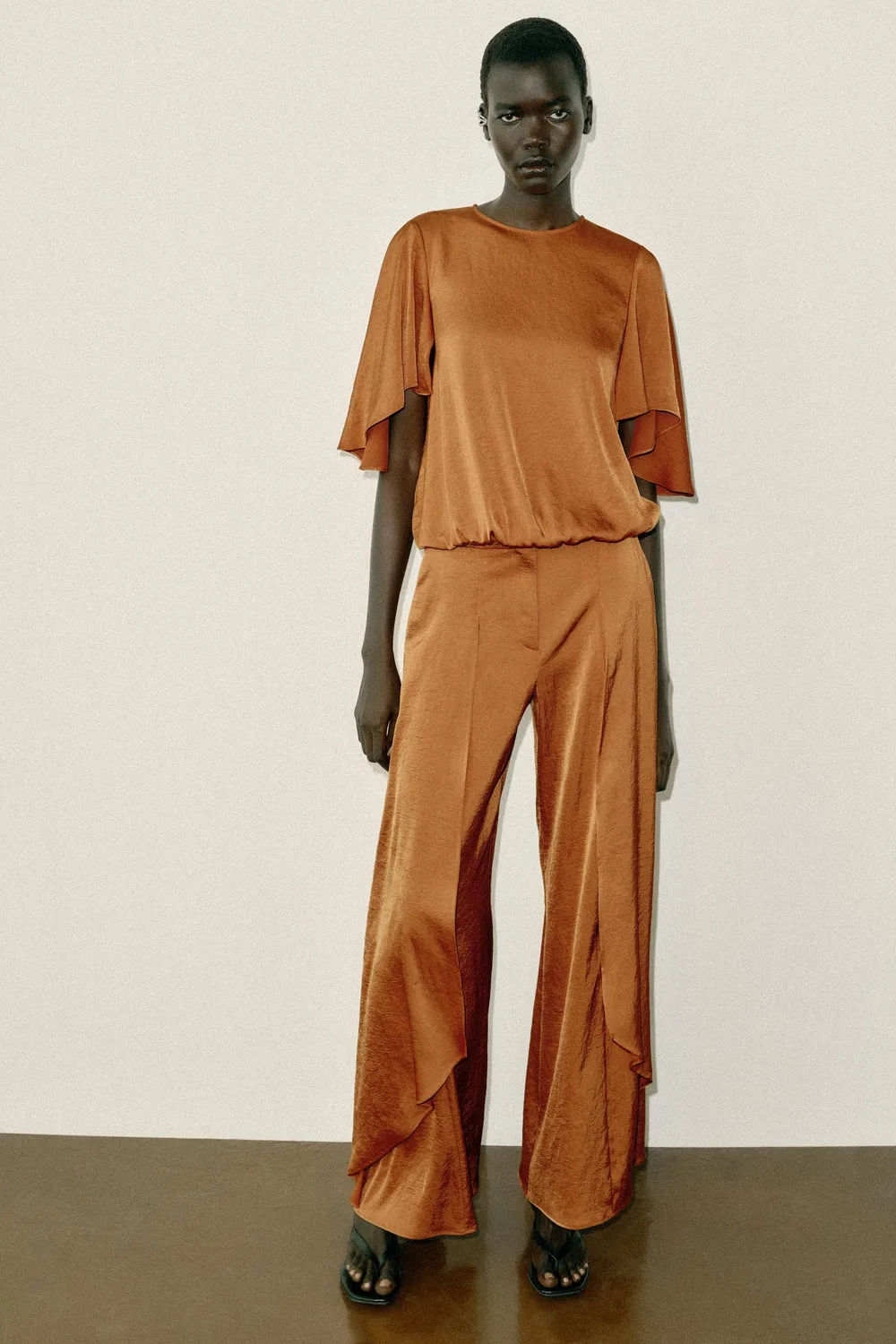 Струящаяся рубашка с рукавами с оборками ZARA, Burnt orange