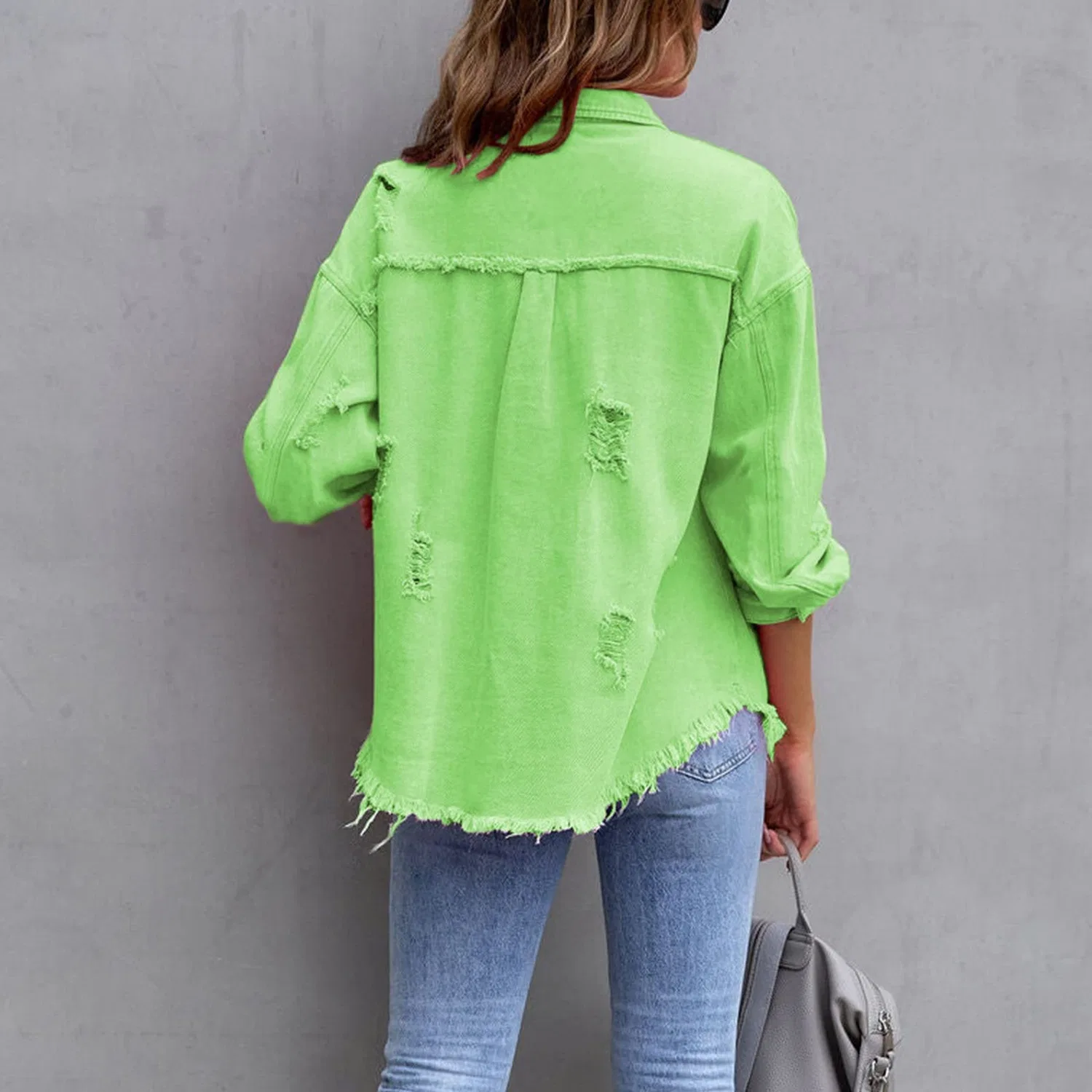 Женская джинсовая куртка с бахромой Ripped Fringe Denim Jackets, Verde — фото 3