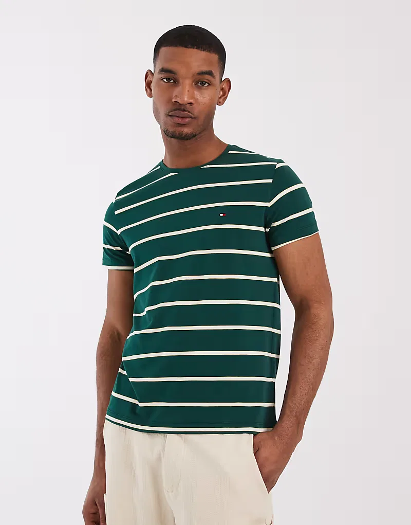 Футболка slim fit в полоску Tommy Hilfiger, зеленый