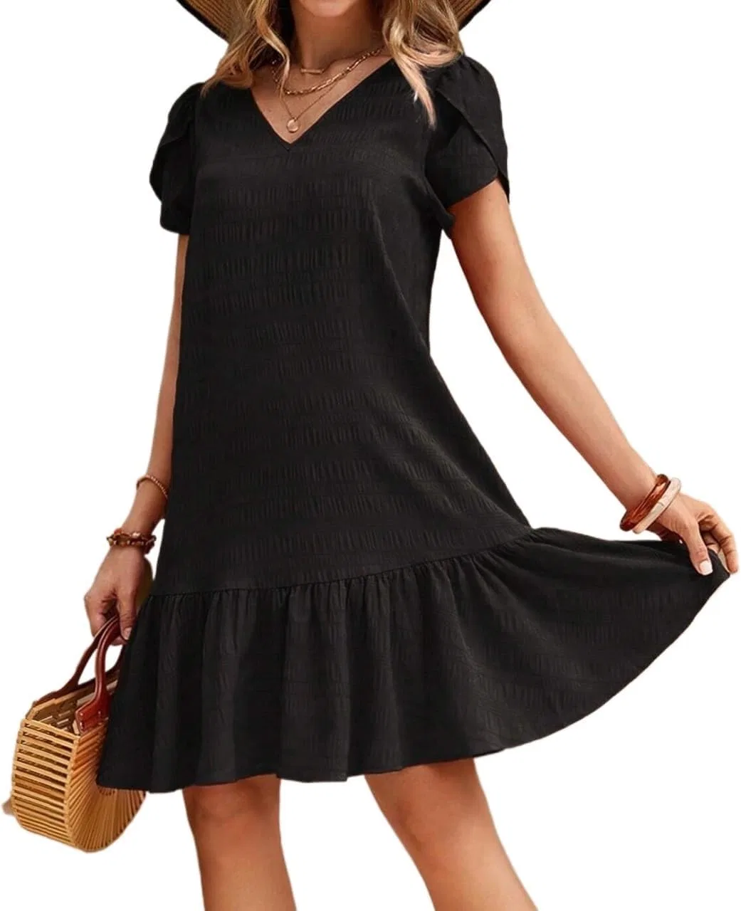 Женское свободное платье с воланами для пляжа, Black