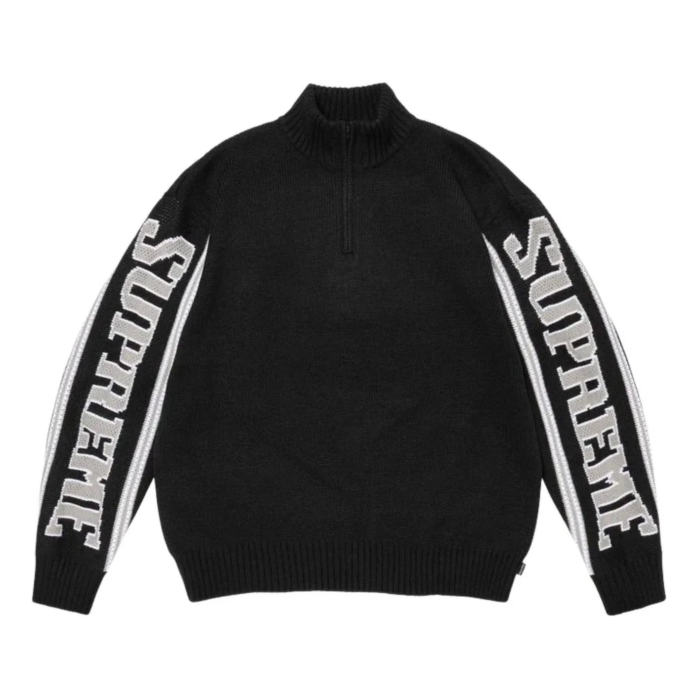 Мужской свитер FW26 Jacquard Sleeve Half Zip Sweater 'Black' Supreme, черный