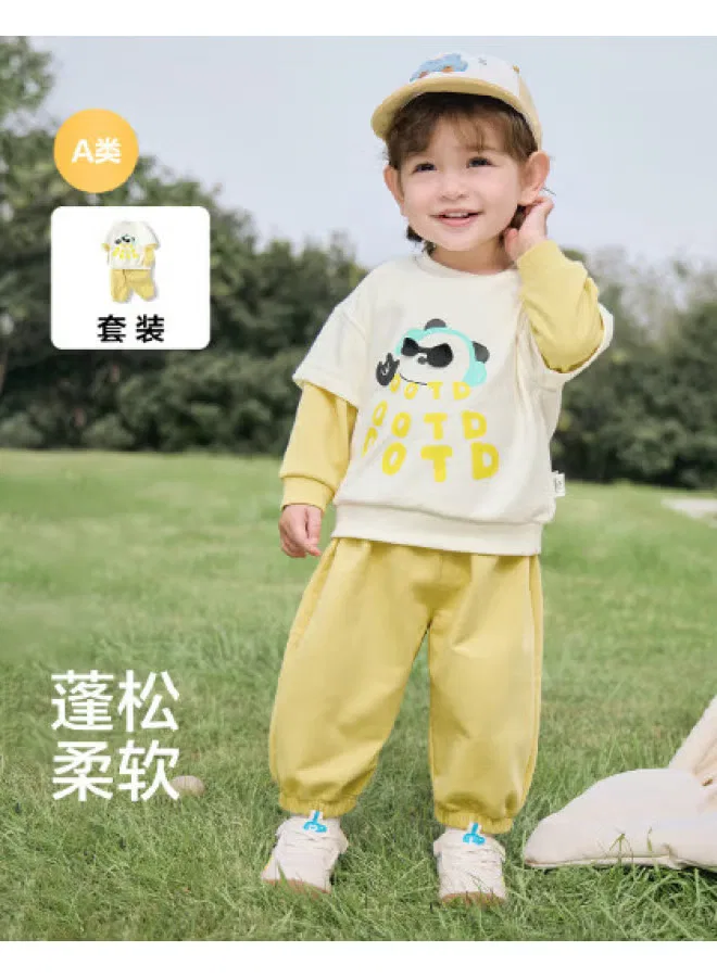 Комплект с контрастной отделкой, имитация двух предметов, 2025 spring newborn collection, Balabala, свечно-желтый