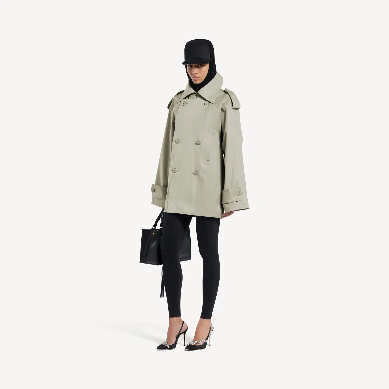 Женский двубортный плащ светло-бежевого цвета BALENCIAGA, бежевый — фото 2