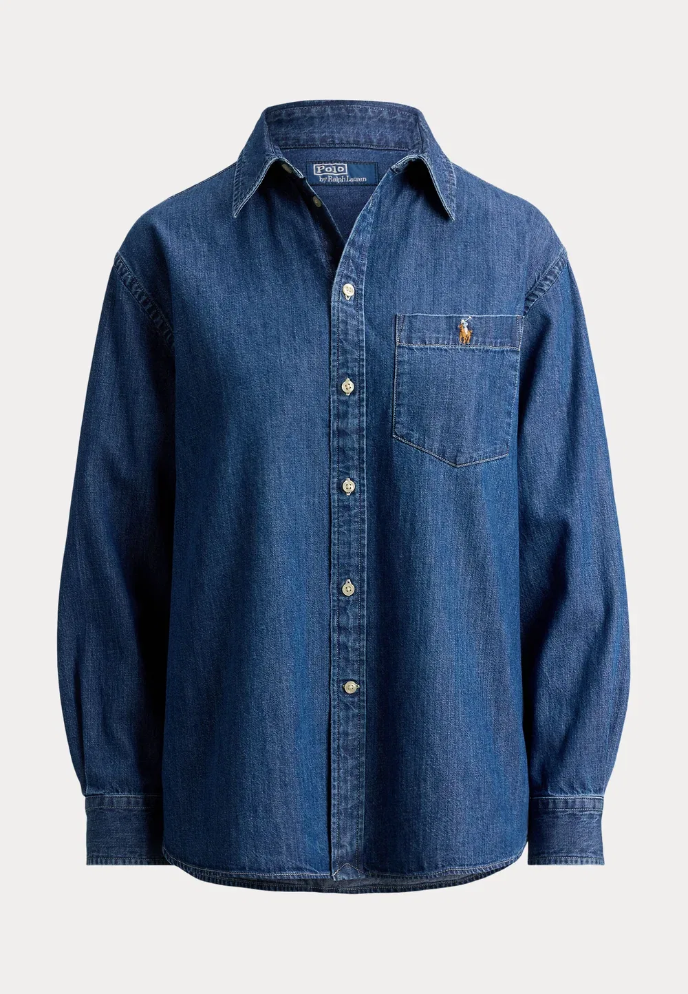 Большая хлопковая джинсовая рубашка - блузка на пуговицах Polo Ralph Lauren, Lapia Wash — фото 4