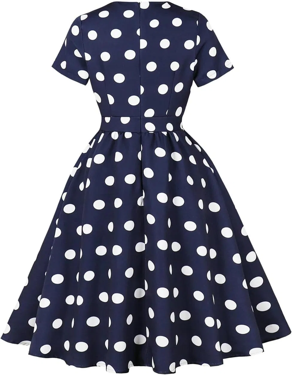 Женское платье миди в горошек с круглым вырезом, Navy Blue — фото 2
