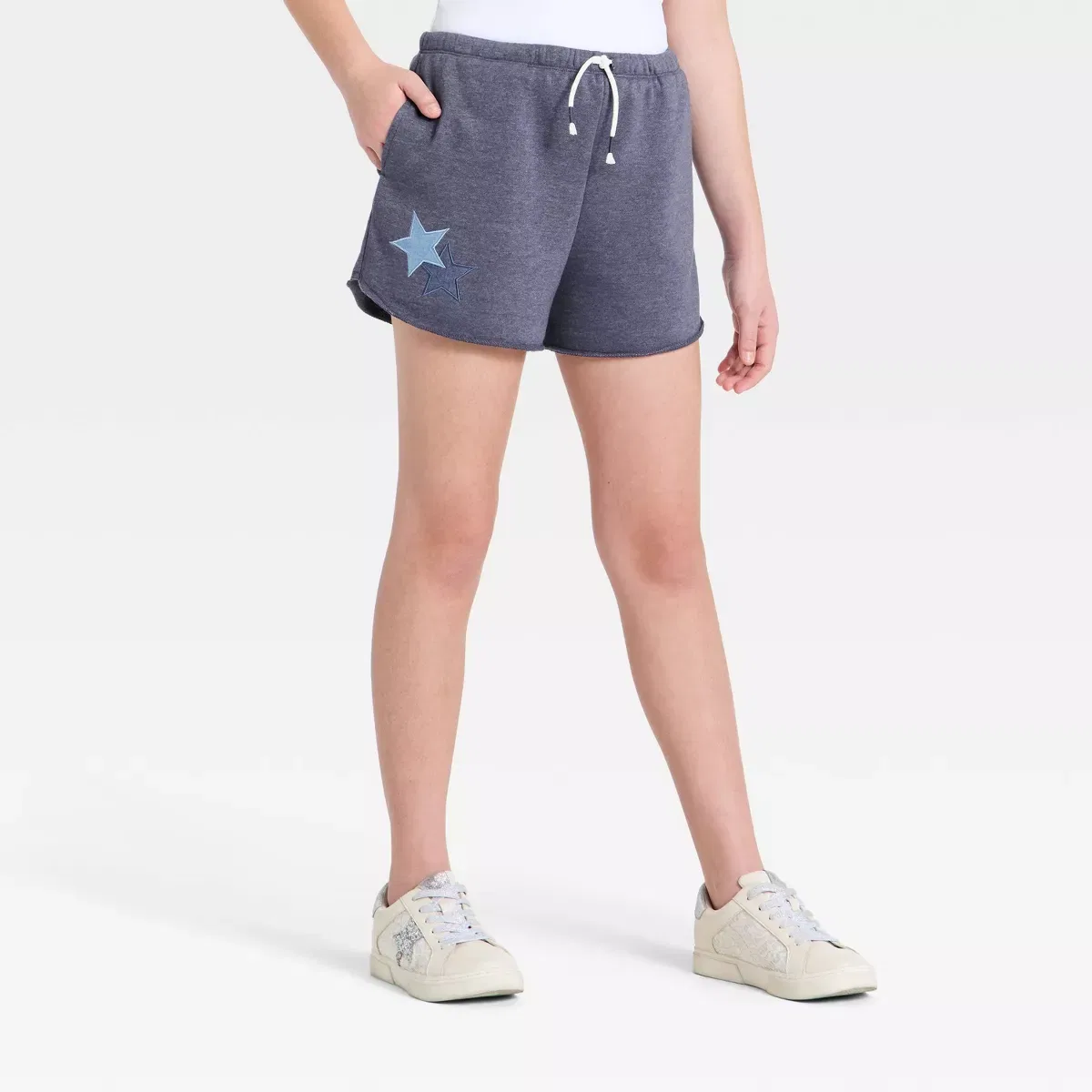 Детские шорты для девочек из футера с принтом USA GIRLS ART CLASS, Navy Blue