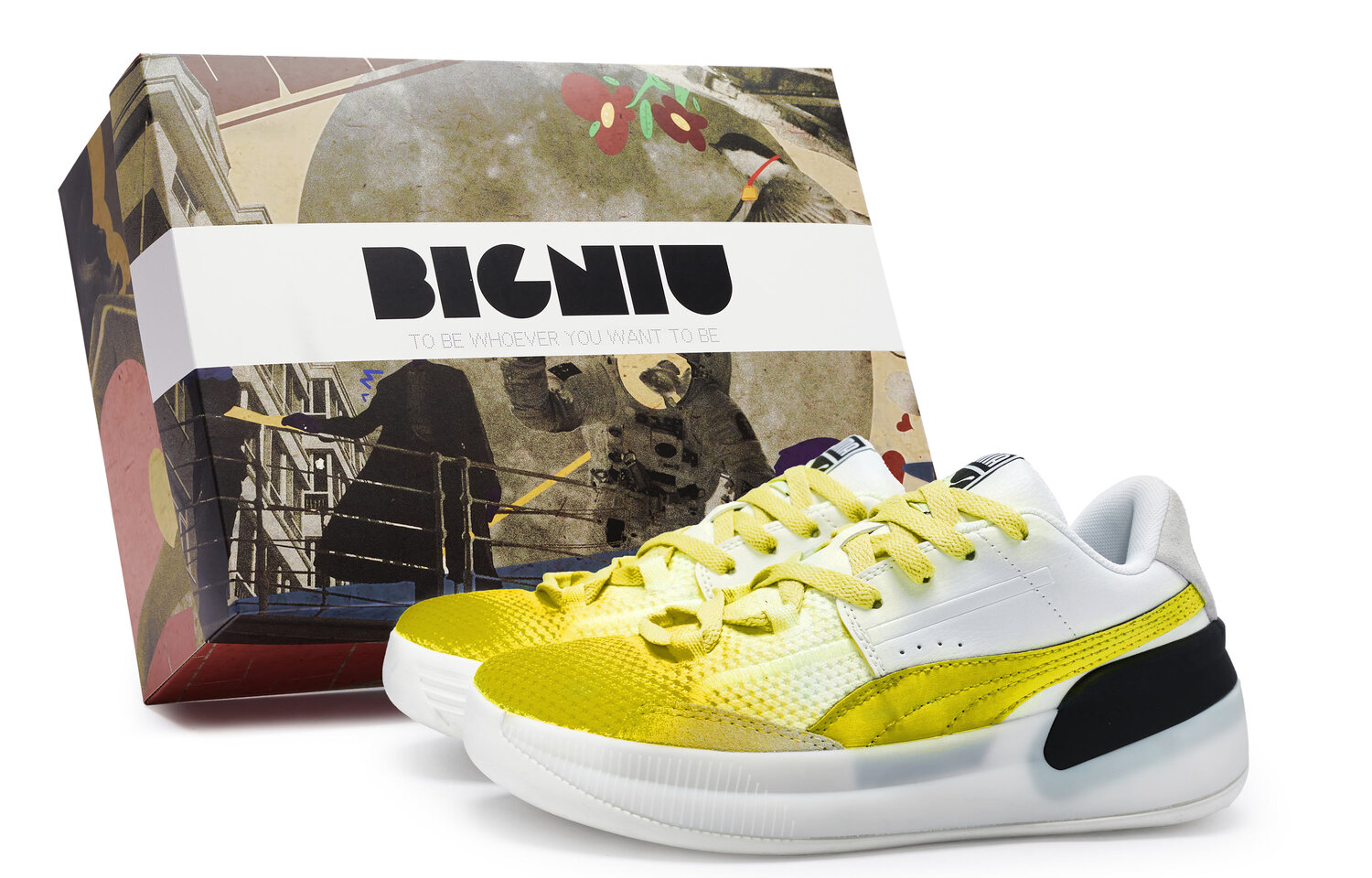 

Баскетбольные кроссовки Clyde Hardwood мужские с низким верхом, белые/черные/чистая платина/университетское золото Puma