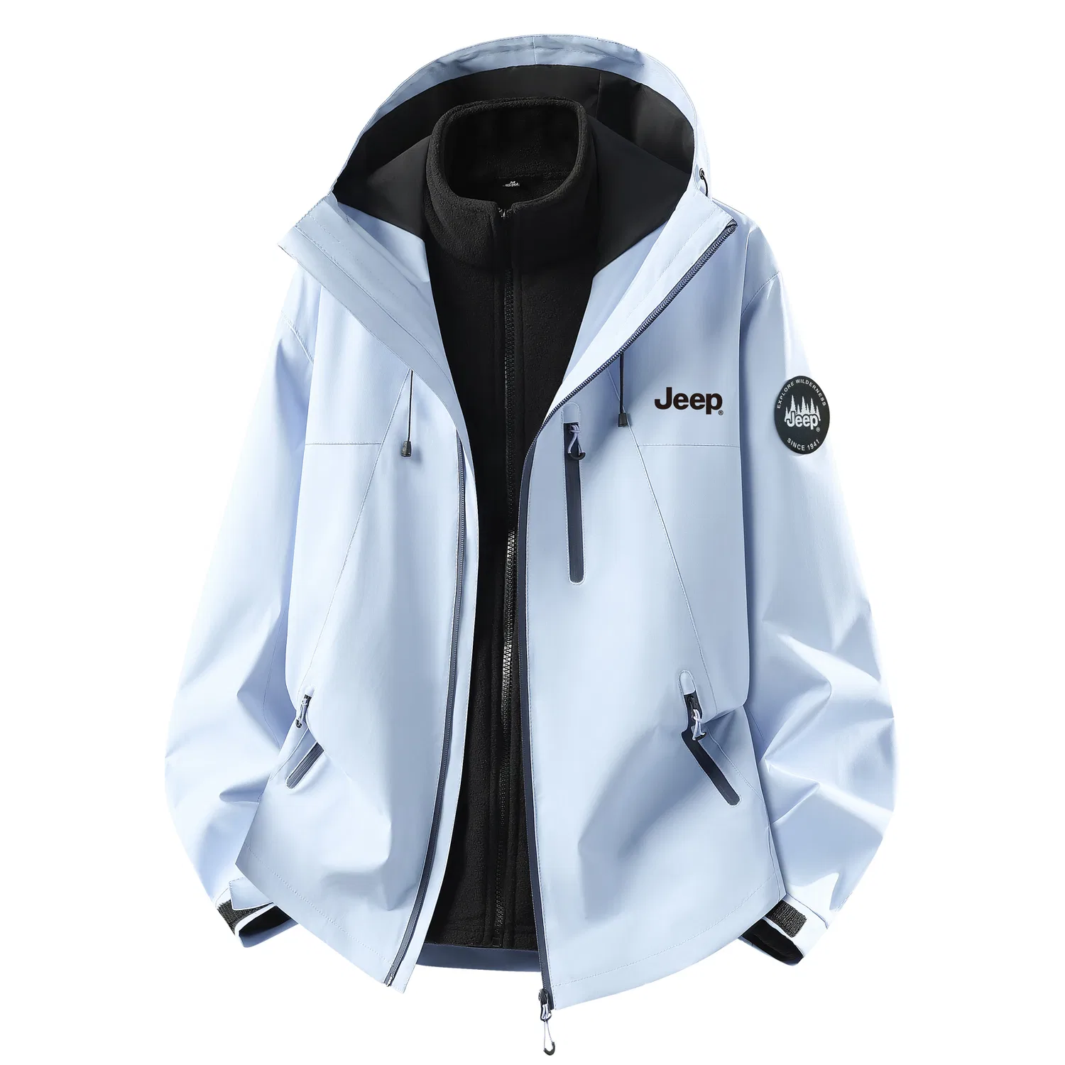 Детская куртка с капюшоном, трехслойная с флисовой подкладкой, Jeep, Ice Chrysanthemum Blue