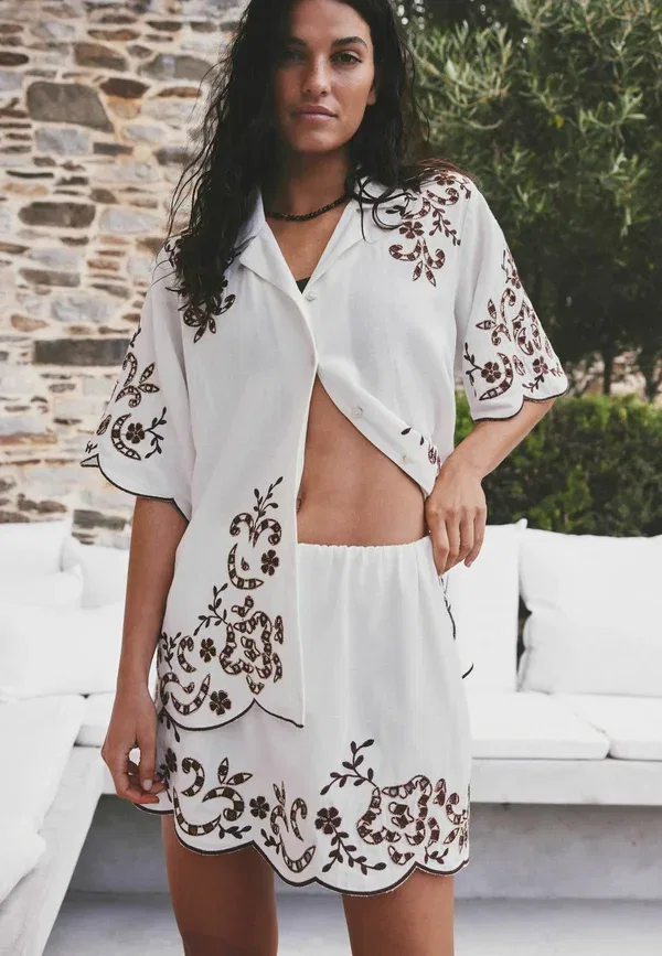 Юбка-шорты с вышивкой Petite fit Next, белый шоколад коричневый — фото 2