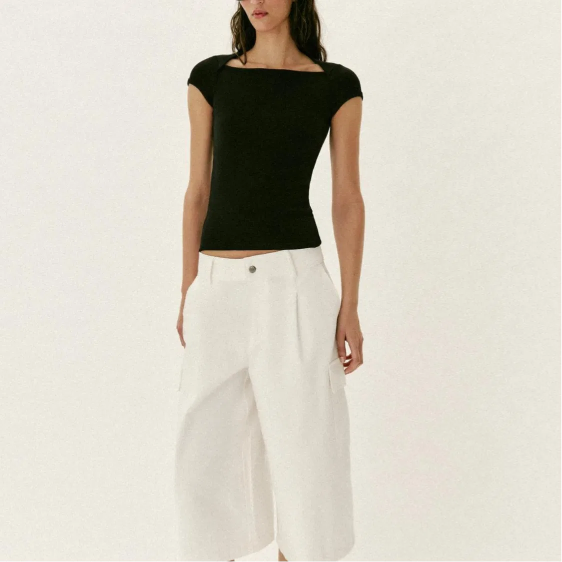 Женская футболка с квадратным вырезом прямого кроя Black ZARA — фото 4