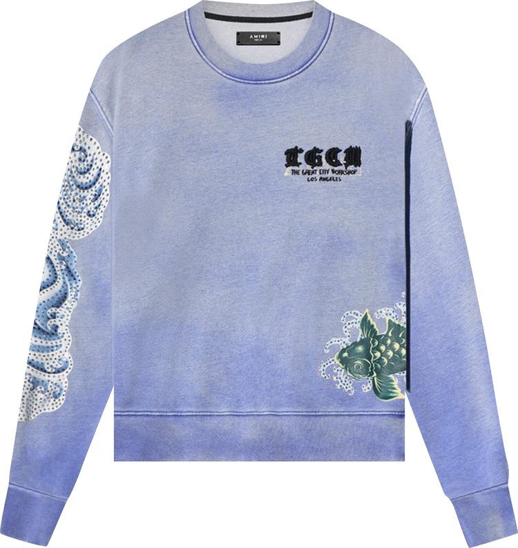 

Толстовка Amiri T.G.C.W. Crystal Koi Wave Crew 'Blue', синий