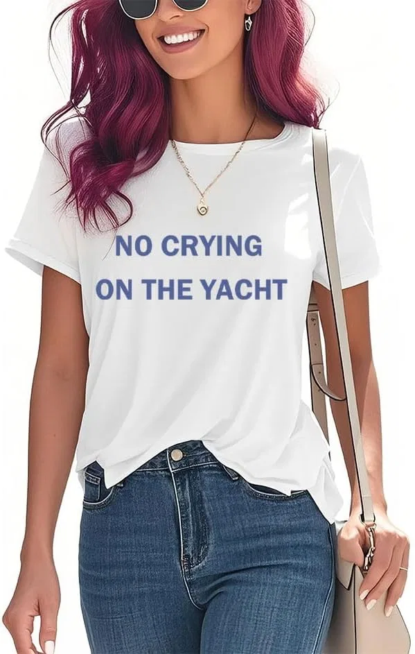 Женская футболка с принтом No Crying On The Yacht, Khaki — фото 3