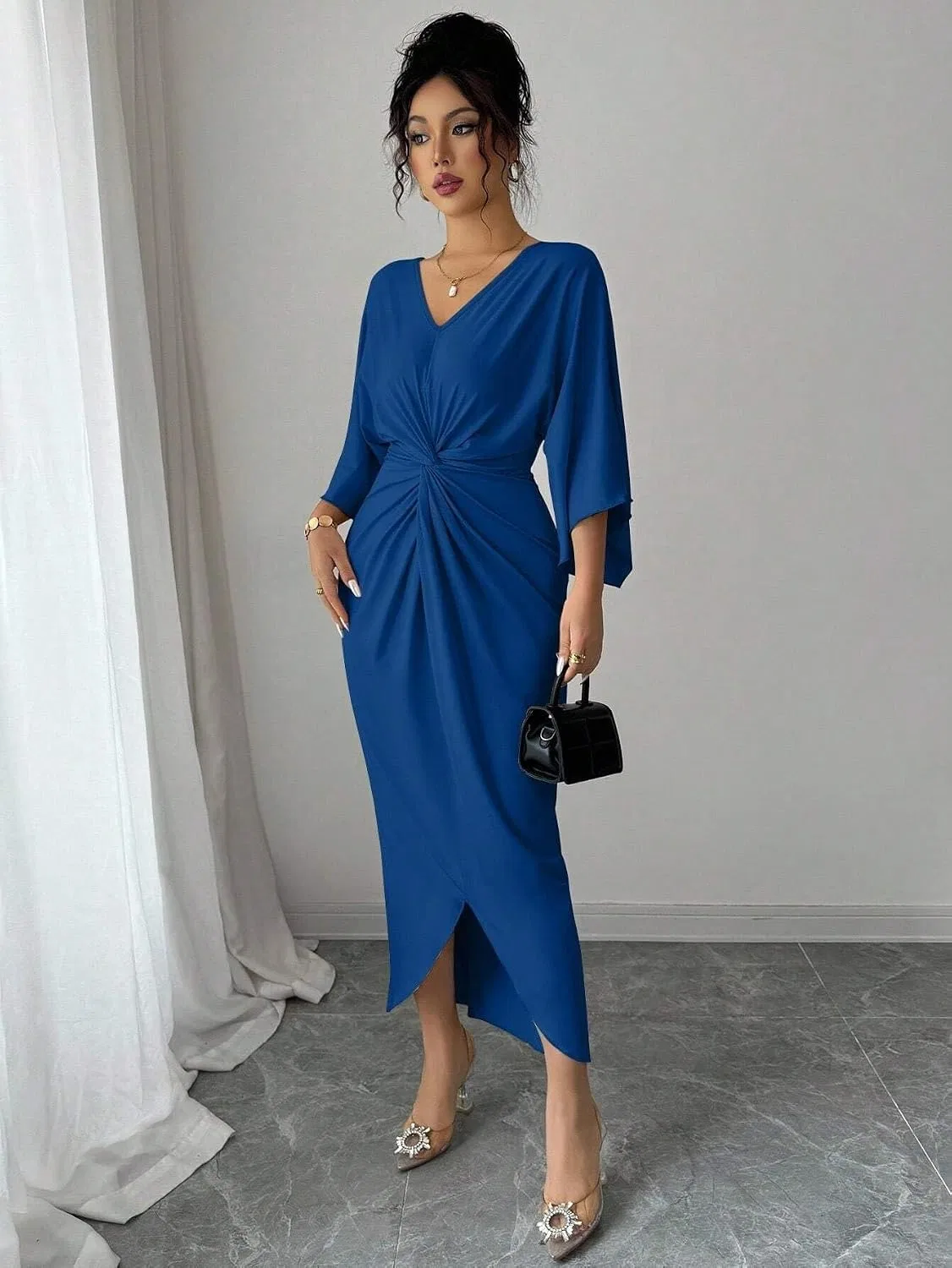 Женское элегантное платье миди с рукавами-кимоно Navy Blue — фото 3