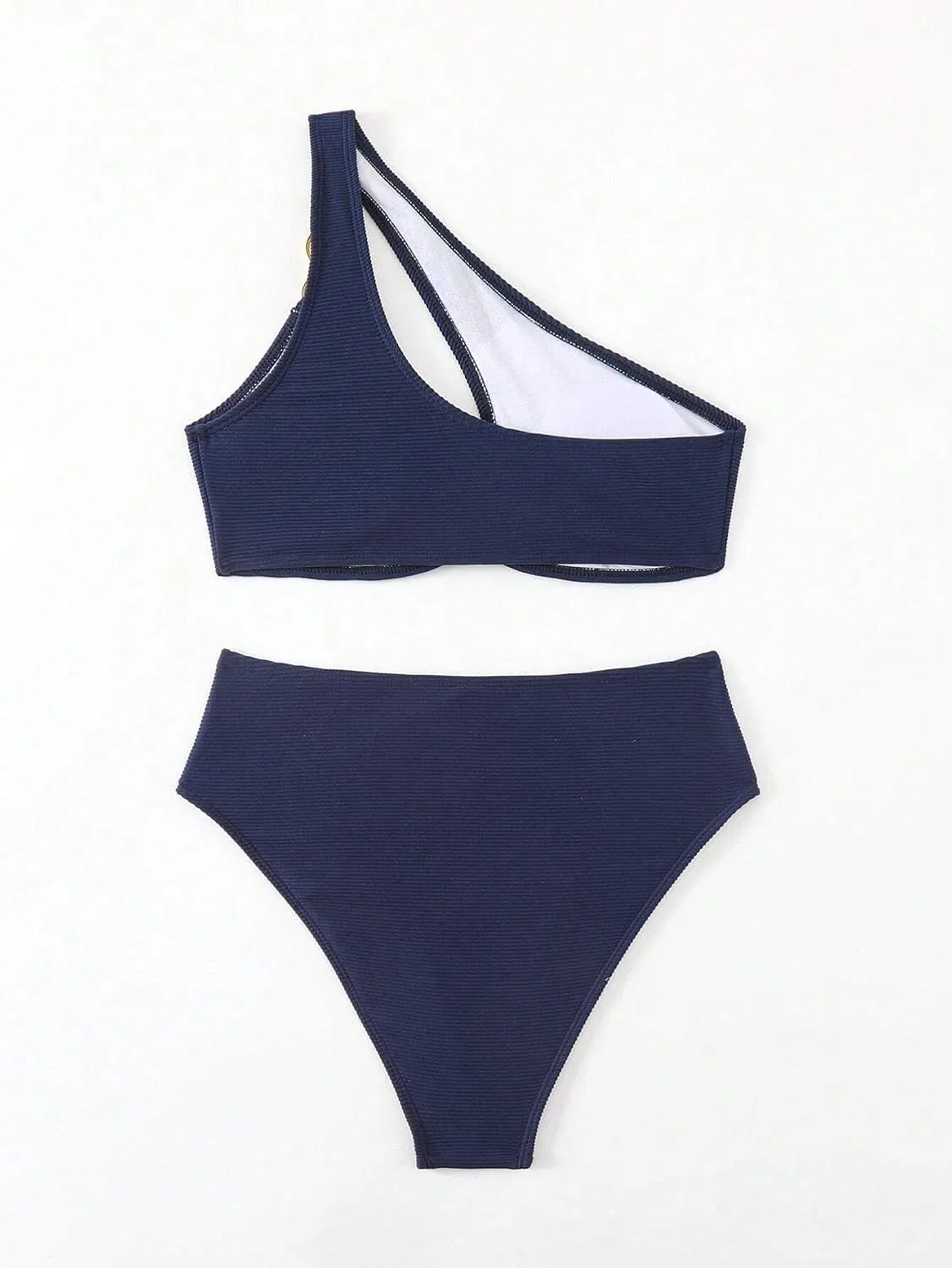 Женский бикини-комплект с вырезом и кольцом, Navy Blue — фото 2