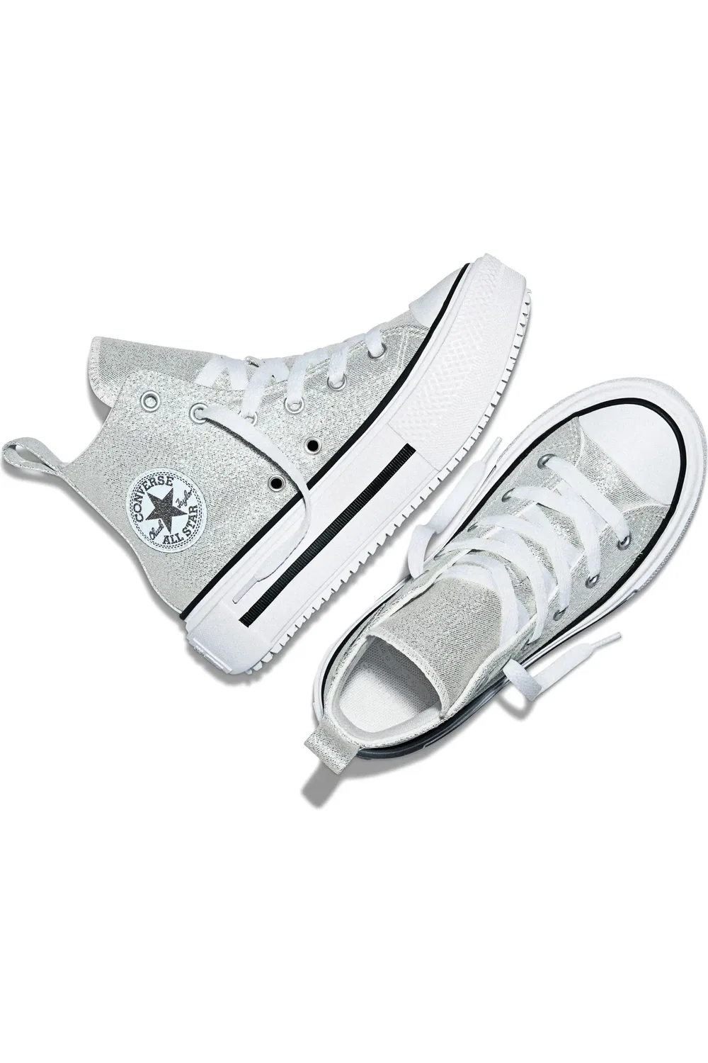 Кроссовки детские на двойной платформе Chuck Taylor All Star Lift Double Stack Converse, Light Grey/Silver/White — фото 4