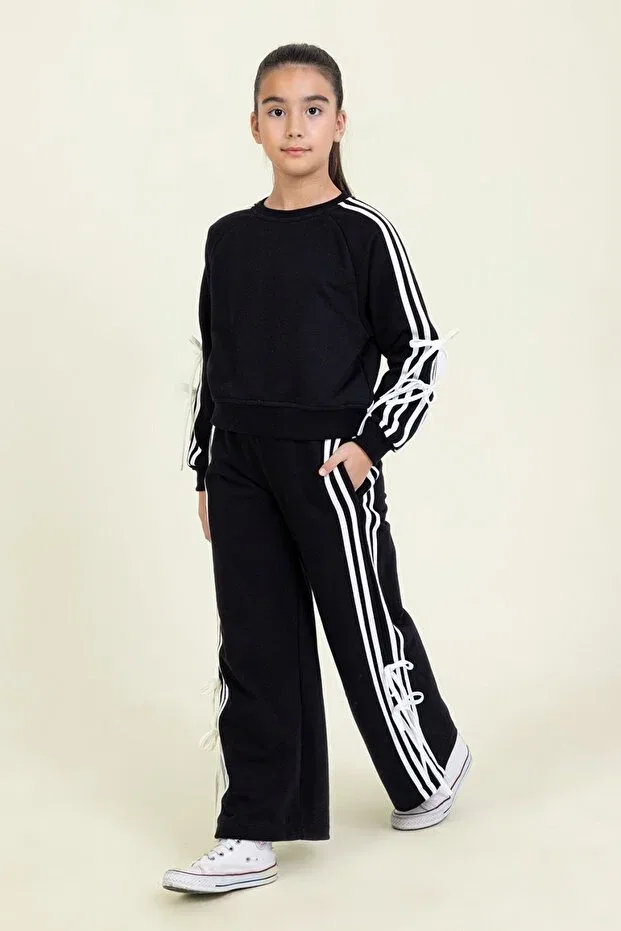 Детский спортивный костюм для девочек с полосками и шнуровкой Dmb Boys & Girls, Black