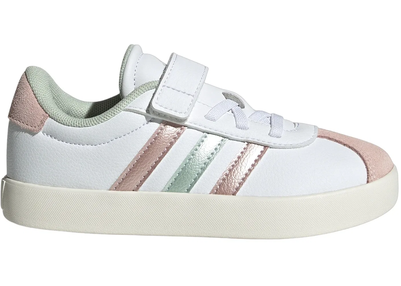 Детские кроссовки для активного отдыха Adidas VL Court 3.0, Cloud White Linen Green Met. Sandy Pink Met