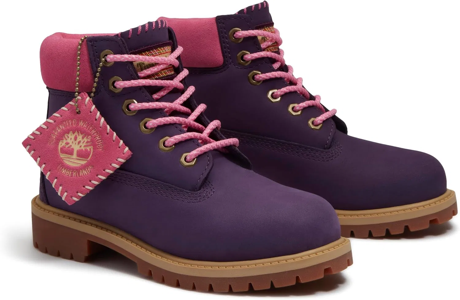 Детские ботинки для девочек водонепроницаемые Premium 6 Inch Timberland, Dark Purple Nubuck/Pink — фото 2