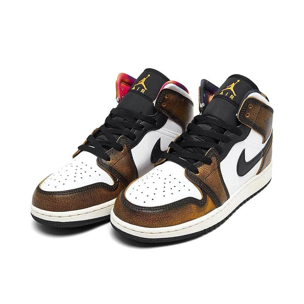 Детские кроссовки для мальчиков с закрытым носком Air Jordan 1 Mid Se (Gs) NIKE, Black Taxi White Sail — фото 2