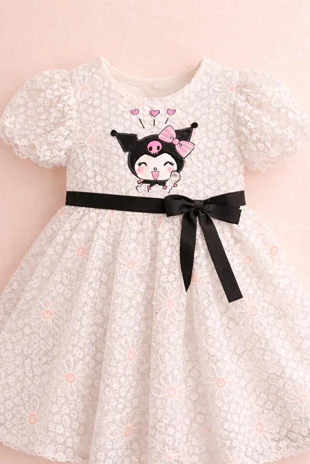 Детское платье для девочек с принтом Kuromi Hn Sport, White/Pink — фото 3